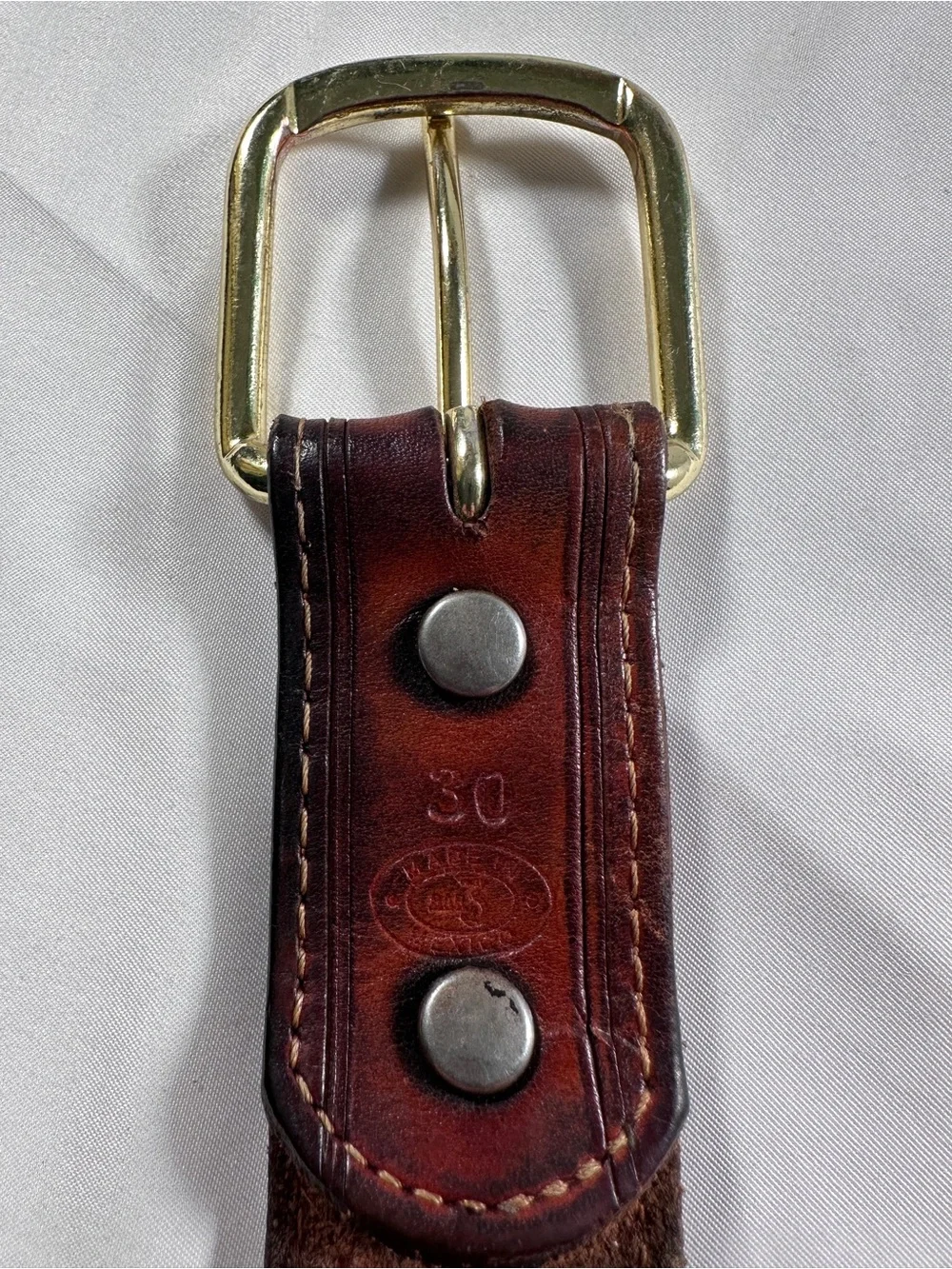 Vintage Hand Tooled Leather Western Belt Floral Carved Brown Brass Buckle